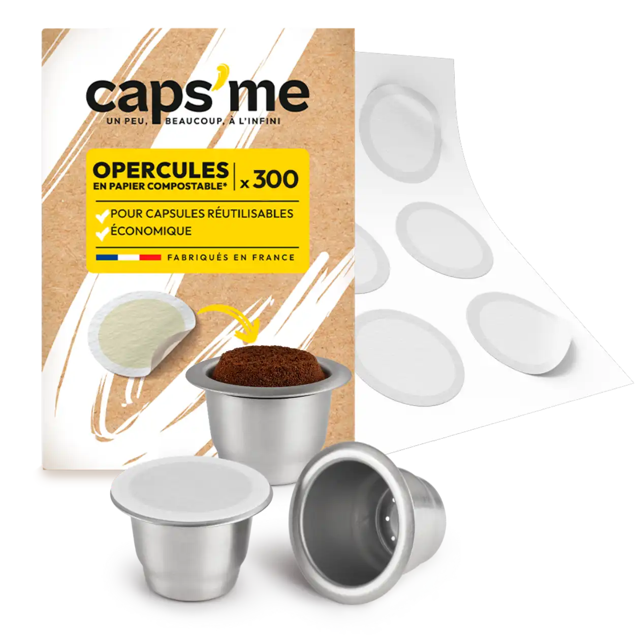 300 opercules & 3 capsules réutilisables & rechargeables en inox compatibles Nespresso®