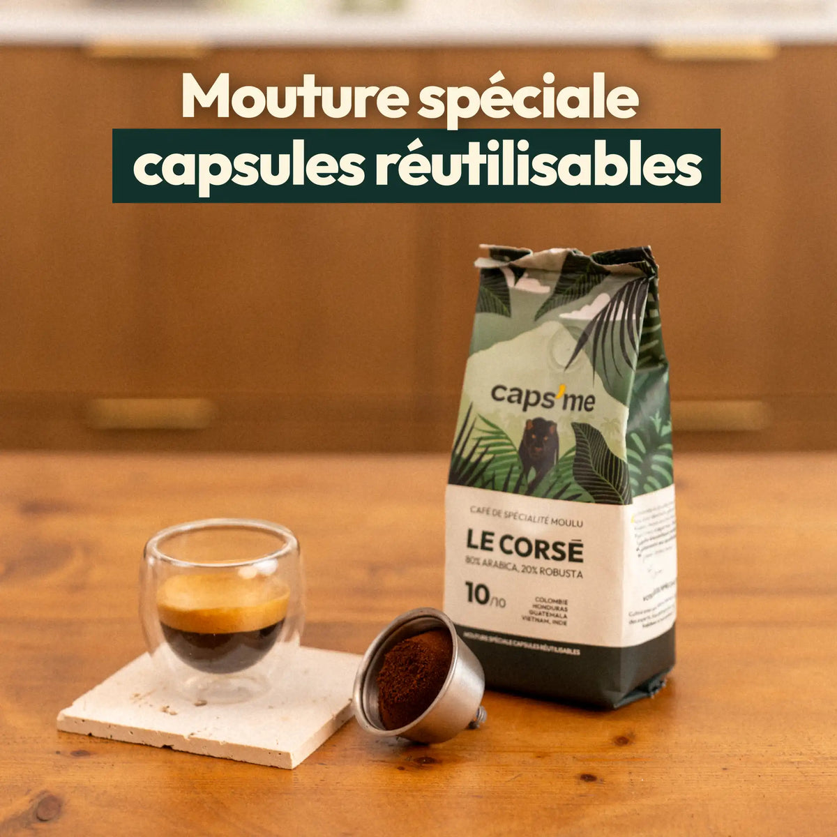 Café moulu pour capsules réutilisables : 100 % Arabica, torréfié en France
